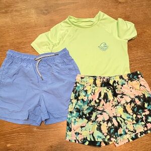 Art class boys three-piece swim set. Two swim trunks, one swim shirt, medium